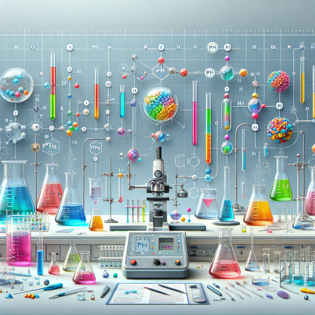 Generate a photorealistic image depicting the intriguing science behind the concept of Real Water pH. The image should represent a scientific setup, perhaps a laboratory environment, with various tools and equipments, spectroscopes, petri dishes, pipettes, etc. There should also be a clear visual representation of pH scale that ranges from 1 to 14 with an emphasis on neutral pH (around 7) which indicates the pH of pure water. Also, include elements like water droplets, molecules and varied colored liquids to express the notion of acidity and alkalinity.