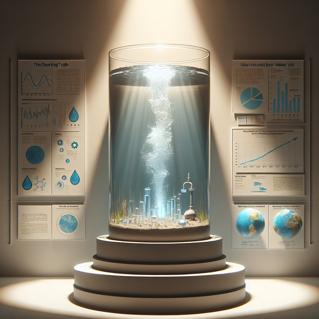 Imagine a photorealistic scene bathed in gentle natural light, producing soft shadows. At the center, there is a lifelike water source encapsulated in glass or clear material for visibility. Surrounding this central piece, there are various elements pointing towards the 'shocking truth' about water sources. Perhaps there are exhibited charts, diagrams, or important facts about water pollution & scarcity – issues that are often hidden or downplayed. The overall atmosphere is one of revelation and enlightenment, as the shocking truth about real water sources are finally exposed.
