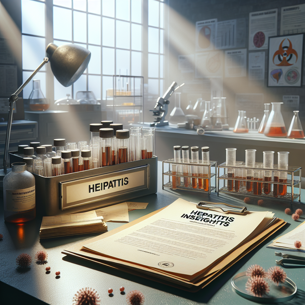 An intricate depiction of a photorealistic investigative scene bringing out the shocking insights about Hepatitis. The setting includes a CDC laboratory with natural lighting creating soft shadows. Against the backdrop, there are various scientific equipment and documents scattered around which signify the depth of the investigation. An opened file labeled 'Hepatitis Insights' lays on the table, shedding light on the seriousness of the situation. Please do not include people in the scene.