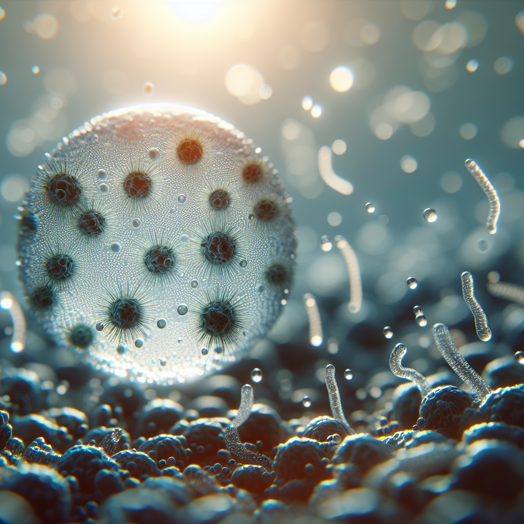 Produce a high-quality, photorealistic illustration that emphasizes the dangers of water contamination due to microbial issues. The image should show a close-up view of a water droplet, with tiny, menacing microbial organisms visible within under artificial lighting. Allow soft shadows to highlight the detail and depth of the microbes, using dramatic natural light to underline the urgency of the situation. Make the overall aesthetic send a potent message about the dire need to halt dangerous water contamination.