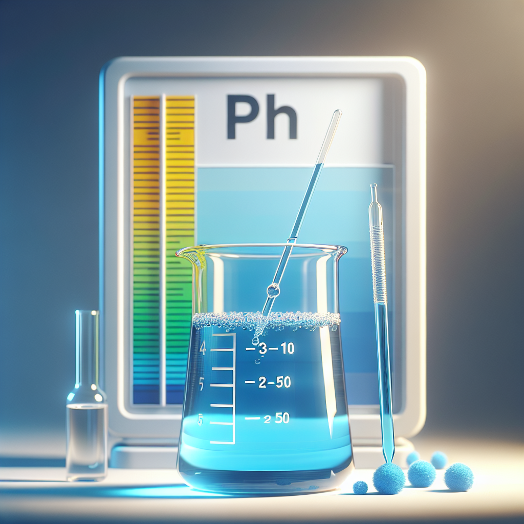 Generate a photorealistic image showcasing a scientific concept. The frame focuses on a large glass beaker, filled with a blue-tinted liquid that represents the 'Real Water'. Insert a pH scale behind the beaker and a pH indicator tool that dips into the liquid, revealing a controversial pH level. To portray the 'Shocking Truth Revealed', use sharper, brighter colors on the scale at the controversial pH level. The entire scene should be bathed in soft, natural light, producing gentle shadows on the surround to imply a calm, objective evaluation.