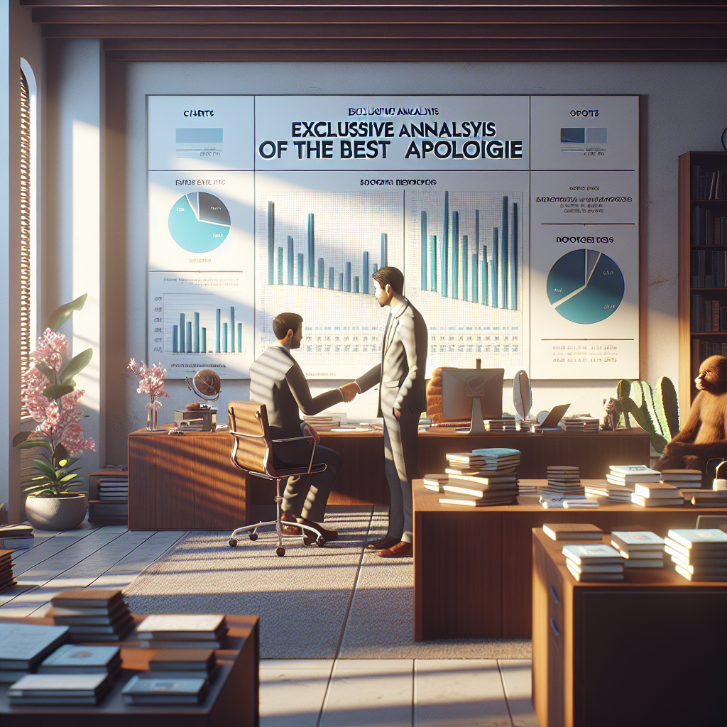 Generate a high-quality, photorealistic image of a scene representing an exclusive analysis of the best apologies. The scene takes place in mid-March, under natural lighting and soft shadows. The setting could be an office or study, where charts, reports, and books concerning apologies are present. Focus on realistic exchanges between individuals, exemplifying the various elements of a sincere apology.