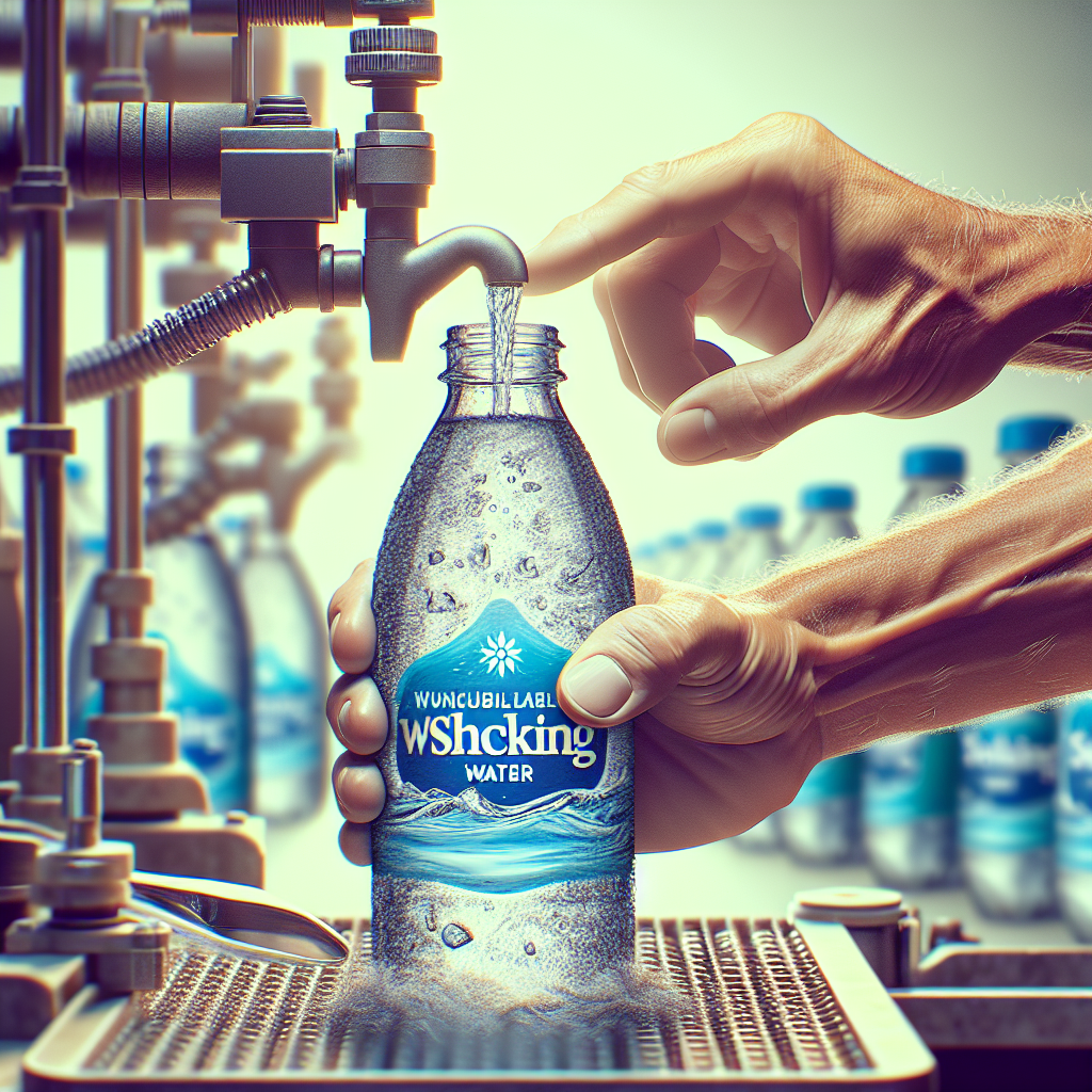 Generate a high-quality image capturing the process of bottling real water. Show the water being sourced from a municipal supply in a realistic setting. The image should have natural lighting with soft shadows that highlight the intricate details of the bottling process. There should also be an element of surprise to reflect the word 'shocking'.